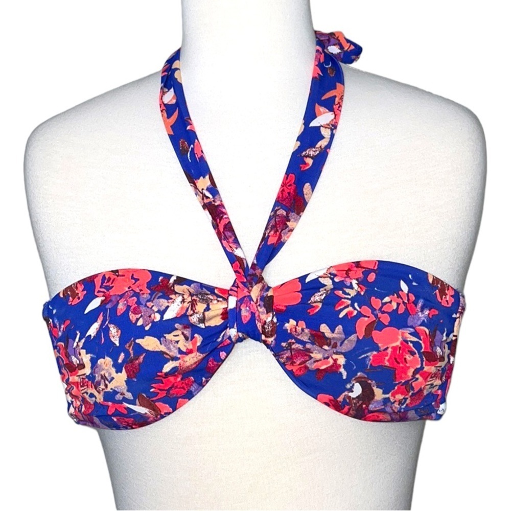 H&M floral blue and pink halter/strapless bathing suit bikini top in women’s 4